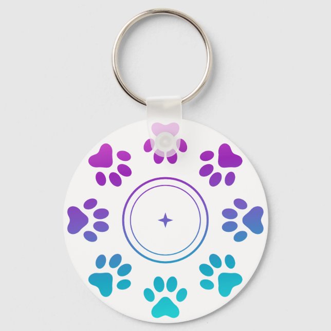 Porte-clés Conception d'empreintes de pattes bleu cyan violet (Recto)