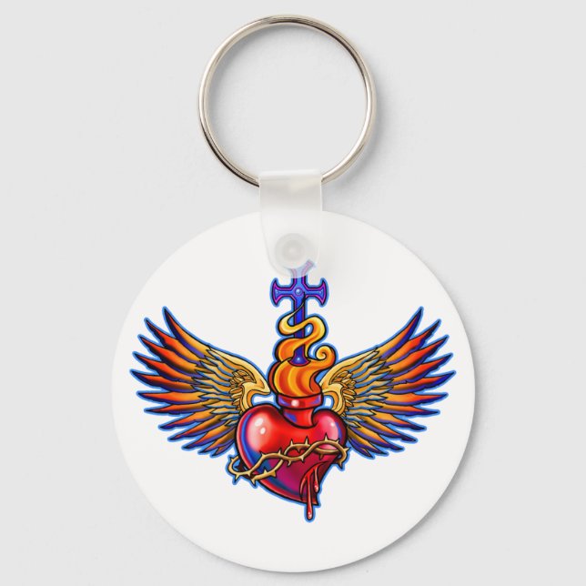 Porte-clés Conception du coeur sacré ailé (Recto)