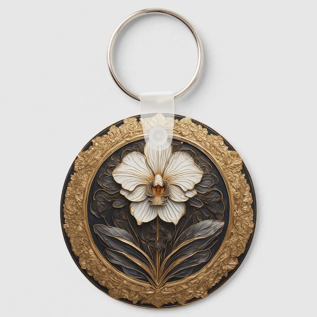 Porte-clés Conception élégante d'orchidée dorée (Recto)