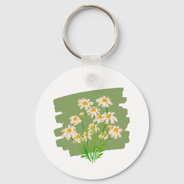 Porte-clés Conception Florale Rustique sur Fond Vert (Recto)