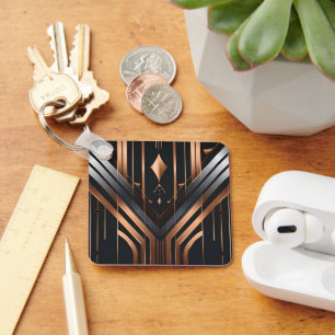 Porte-clés Conception géométrique Art Déco cuivre et argent