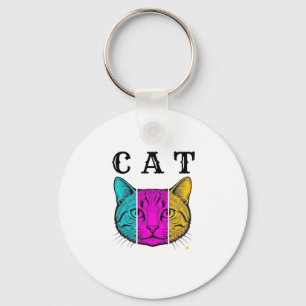 Porte-clés Conception Graphique de Bloc de Couleur de Chat Gr
