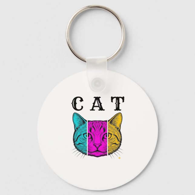Porte-clés Conception Graphique de Bloc de Couleur de Chat Gr (Recto)
