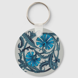 Porte-clés conception graphique de fleurs antiques bleues vin
