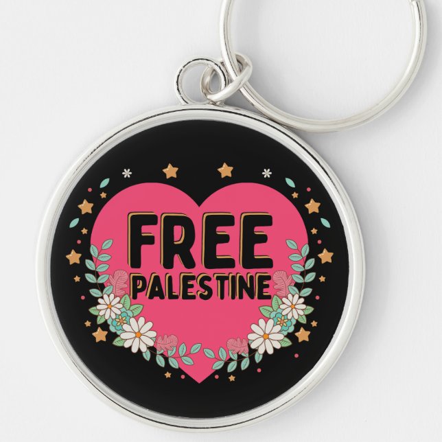 Porte-clés conception graphique du coeur rose de la Palestine (Devant)