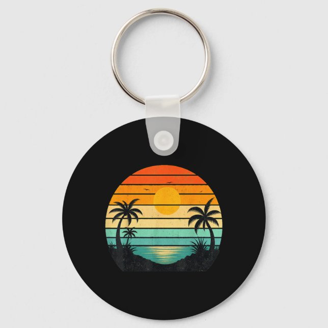 Porte-clés Conception Graphique Palmiers Coucher de Soleil Ré (Recto)