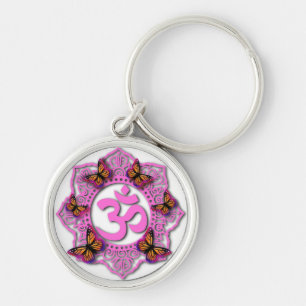 Porte-clés Conception mandala ohm rose avec papillons Monarch