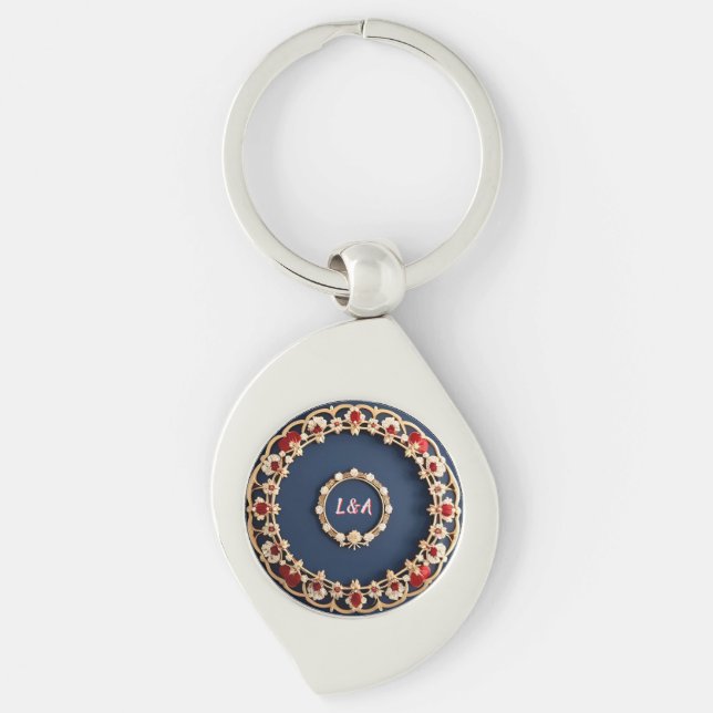 Porte-clés Conception Ornementale Florale Élégante (Devant)