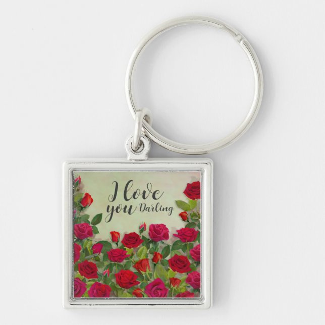 Porte-clés Conception Romantique de Rose Rouge Entièrement Pe (Devant)