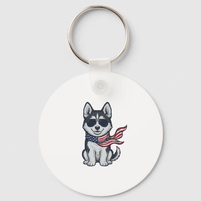 Porte-clés Conception vectorielle de chiot husky patriotique  (Recto)