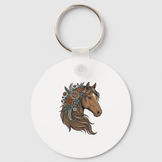 Porte-clés Conception vectorielle de tête de cheval floral vi (Recto)