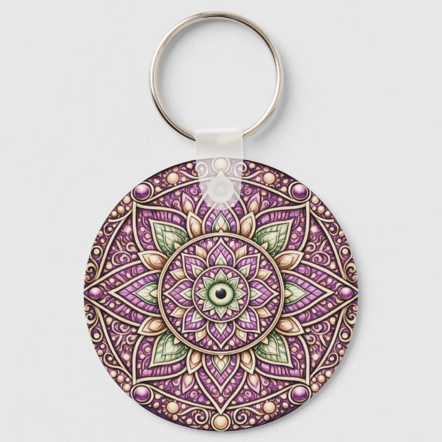 Porte-clés Conception vibrante de mandala – Art géométrique c (Recto)
