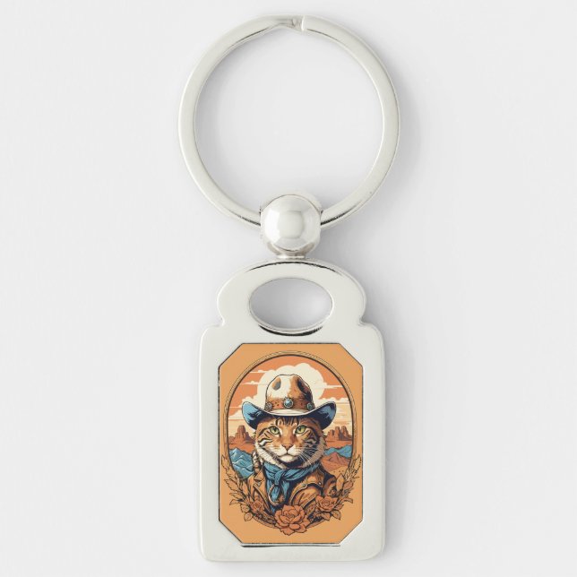 Porte-clés Conception vintage de chats Cowboy (Devant)