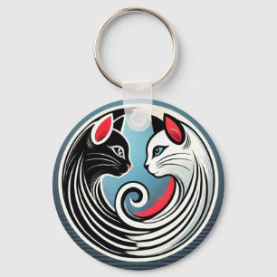 Porte-clés Conception Yin Yang avec des chats noirs et blancs