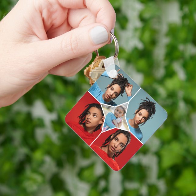 Porte-clés Concevez Votre Propre Collage de 5 Photos (main)