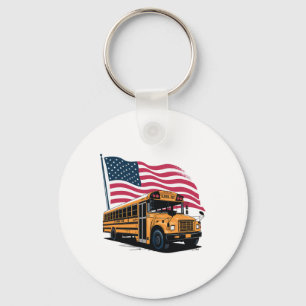 Porte-clés Conducteur de bus scolaire Drapeau Usa 