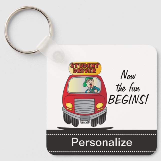 Porte-clés Conducteur d'étudiant en caricature (Recto)