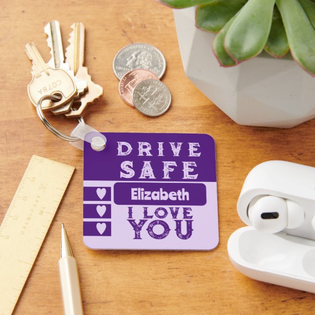 Porte-clés Conduite sécuritaire Je vous aime ajouter nom phot (Bureau)