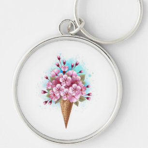 Porte-clés Cône rose Sakura crème glacée gaufre