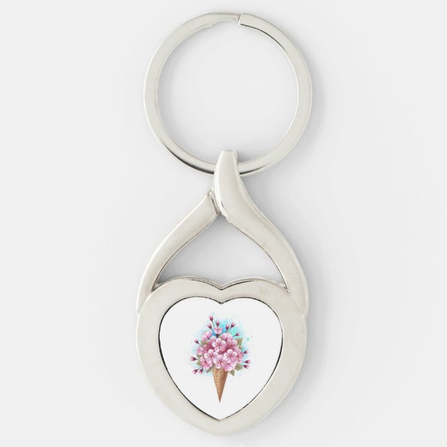 Porte-clés Cône rose Sakura crème glacée gaufre (Devant)