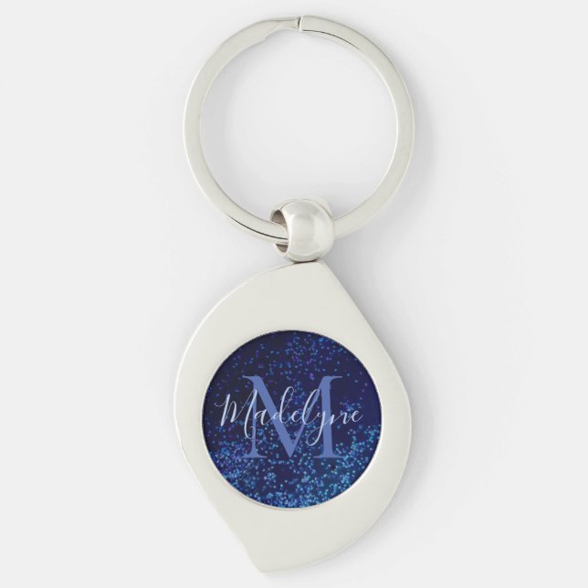 Porte-clés Confetti bleu moyen monogramme (Devant)