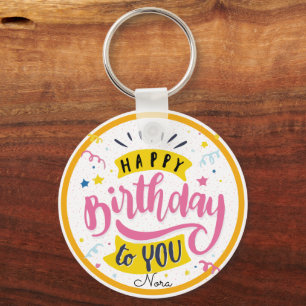 Porte-clés Confettis colorés Joyeux Anniversaire en lettrage 