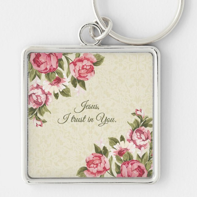 Porte-clés Confiance de Jésus I dans vous avec les roses (Devant)