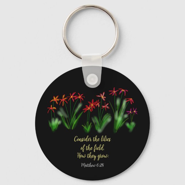 Porte-clés "Considérez les lis du champ" Matthieu 6:28 (Recto)