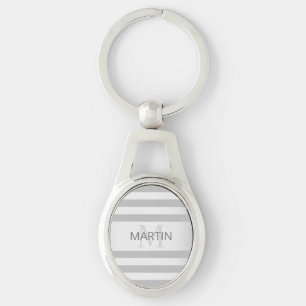 Porte-clés Contemporain Faux Argent Ombre Rayures & Gris