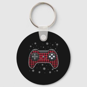 Porte-clés Contrôleur de jeu vidéo de Noël Red Plaid Gamer Bo