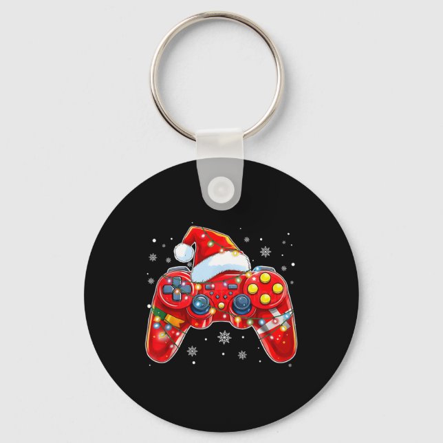 Porte-clés Contrôleur de jeu vidéo Noël Santa Hat Gamer Bo (Recto)
