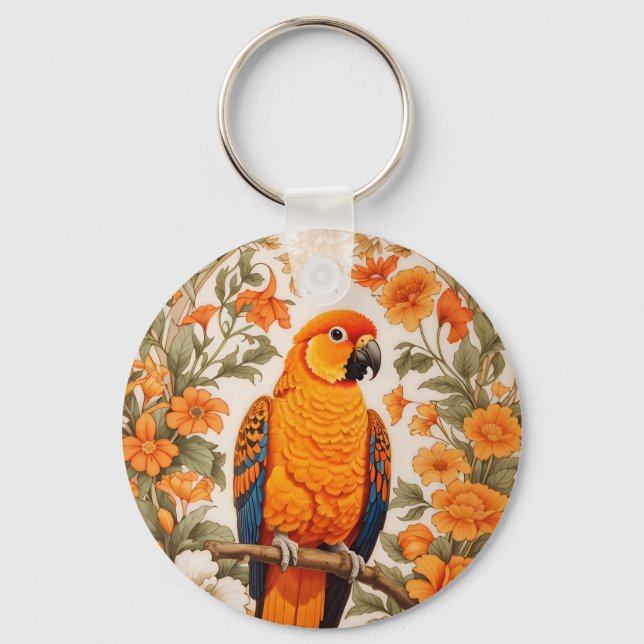 Porte-clés Conure Soleil Magnifique Inspiré de William Morris (Recto)