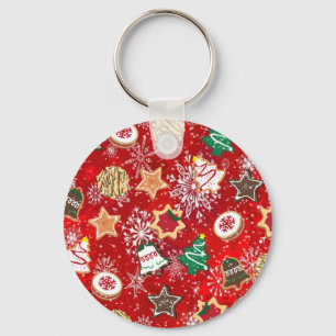 Porte-clés Cookies de Noël et flocons de neige sur fond rouge
