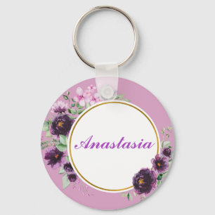 Porte-clés Cool, Amazing, Purple Flowers whit your name