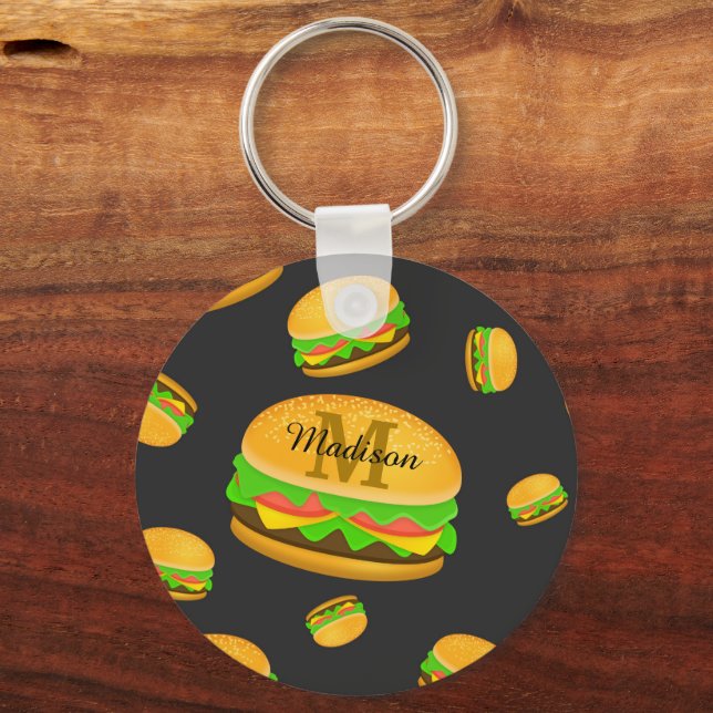 Porte-clés Cool and fun yummy burger pattern Monogram (Recto)