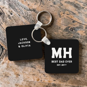 Porte-clés Cool Black and White Modern Monogram Meilleur Papa