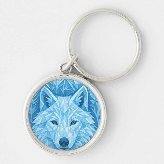 Porte-clés Cool Blue Geometric Wolf Low Poly Abstract Art (Devant)