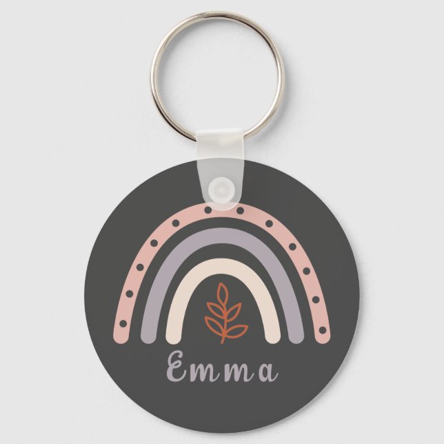 Porte-clés Cool Boho Rainbow avec nom personnalisé (Recto)