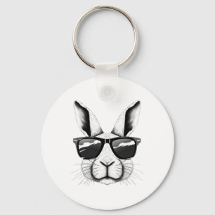 Porte-clés Cool Bunny Face Sungles Drôle lapin lapin de Pâque