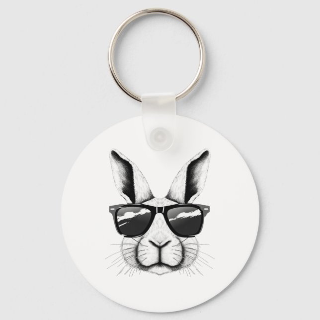 Porte-clés Cool Bunny Face Sungles Drôle lapin lapin de Pâque (Recto)