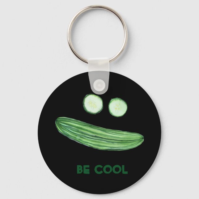 Porte-clés Cool comme Concombre "BE COOL" Funny Watercolor Fa (Recto)