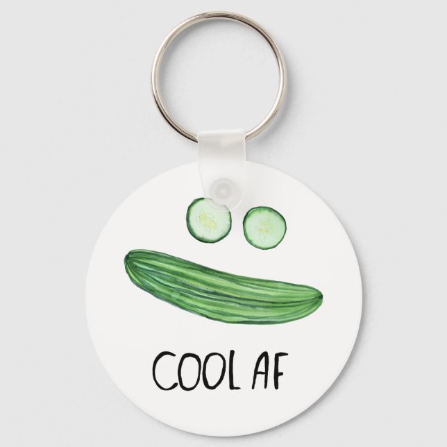 Porte-clés Cool comme concombre "Cool AF" Funny Watercolor (Recto)