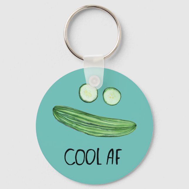 Porte-clés Cool comme Concombre "Cool AF" Funny Watercolor Fa (Recto)