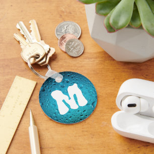Porte-clés Cool élégant Bleu gouttes d'eau Monogramme