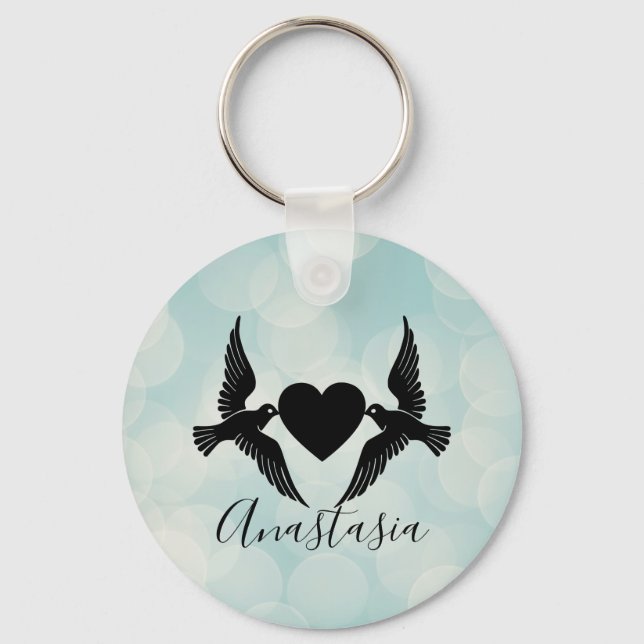 Porte-clés Cool, Extraordinaire, Oiseaux bleus avec coeur (Recto)