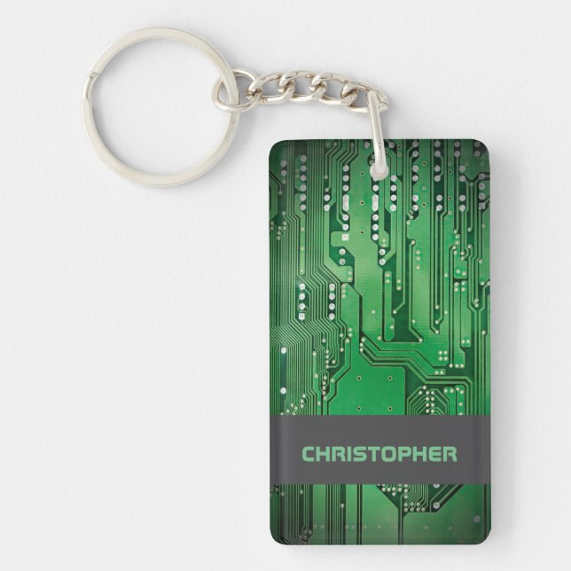 Porte-clés Cool Green Computer Circuit Board Monogramme (Devant)