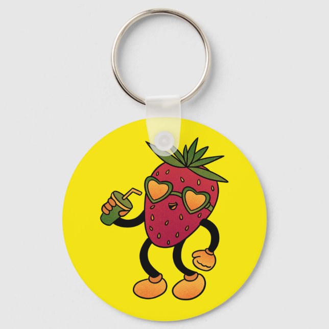 Porte-clés Cool Groovy Strawberry with Heart Sunglasses and D (Recto)
