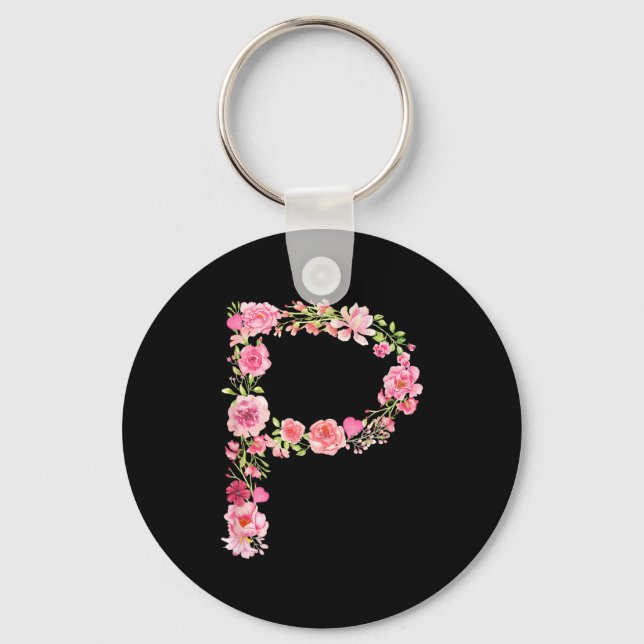 Porte-clés Cool Initial Alphabet Monogram Flowers Floral Lett (Recto)