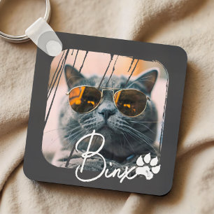 Porte-clés Cool moderne de chat Grunge Nom et photo