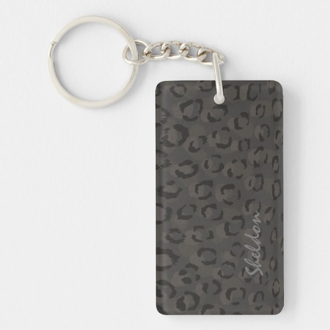 Porte-clés Cool noir gris cheetah imprimé monogramme (Devant)
